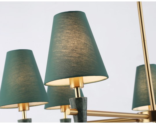  Люстра на штанге с абажурами и мрамором LH75053/7 BS/GN латунь/зеленый E14*7 max 40W D840*580