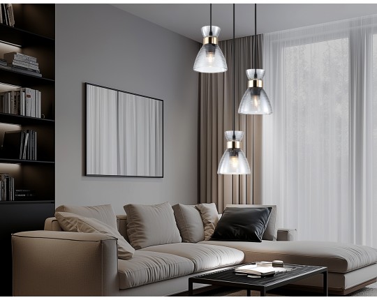  Светильник подвесной со стеклянными плафонами TR3408/3 BK/FGD/SM черный/золото/дымчатый E27/3 max 60W D345*1000