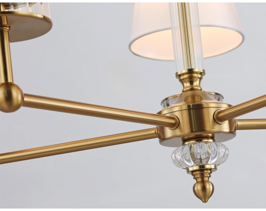  Подвесная люстра с абажурами и хрусталем LH71021/5 BS/WH латунь/белый E14*5 max 40W D670*1130