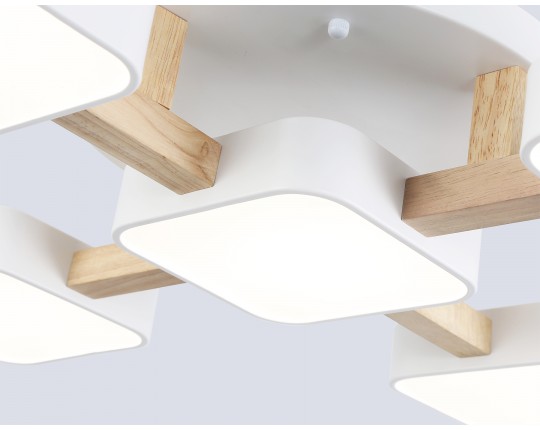  Люстра светодиодная на штанге FL4881/5 WH/WD белый/дерево 90W 3000-6000K 675*675*110 (без ПДУ)