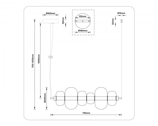  Подвесной светодиодный светильник LH11072 BK/SM черный/дымчатый 36W 3000K 745*230*230