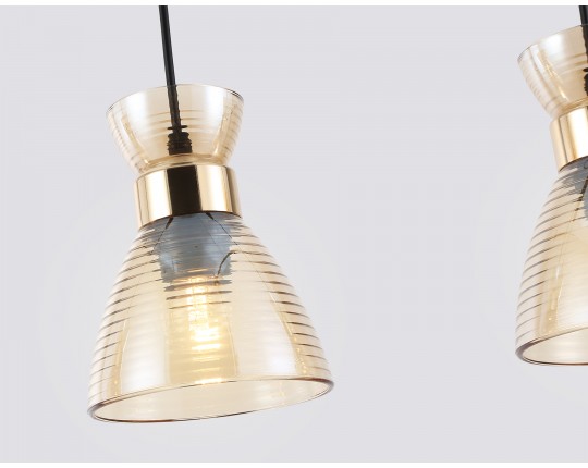  Светильник подвесной со стеклянными плафонами TR3404/3 BK/FGD/TI черный/золото/янтарь E27/3 max 60W 550*135*1000