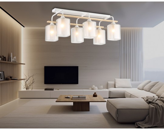  Светильник потолочный со стеклянными плафонами TR3033247/6 WH/WD белый/дерево E27/6 max 60W 580*340*245