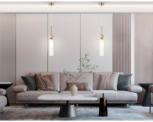  Подвесной светильник LH53256 BS/FR латунь/белый матовый E14 max 40W D80*470