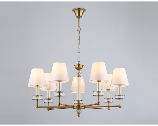 Подвесная люстра с абажурами и хрусталем LH71023/7 BS/WH латунь/белый E14*7 max 40W D820*1130