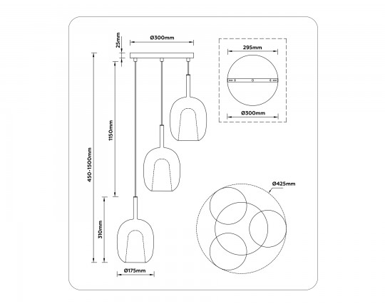  Подвесной светильник LH11156/3 BK/WH/TI черный/белый/янтарь E27*3 max 60W D425*1500