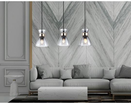  Светильник подвесной со стеклянными плафонами TR3407/3 BK/FGD/SM черный/золото/дымчатый E27/3 max 60W 550*135*1000