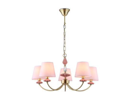 Подвесная люстра с абажуром и декором из керамики LH75024/5 GD/PI золото/розовый E14/5 max 40W D700*780