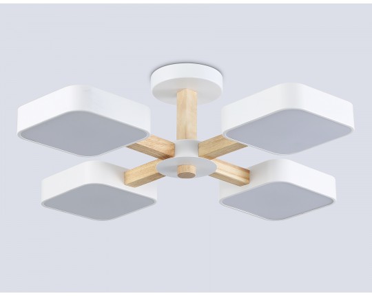  Люстра светодиодная на штанге FL4879/4 WH/WD белый/дерево 72W 3000-6000K D610*160 (без ПДУ)