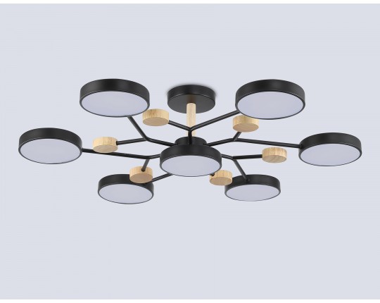  Люстра светодиодная на штанге FL4866/7 BK/WD черный/дерево 126W 3000-6000K D830*190 (без ПДУ)