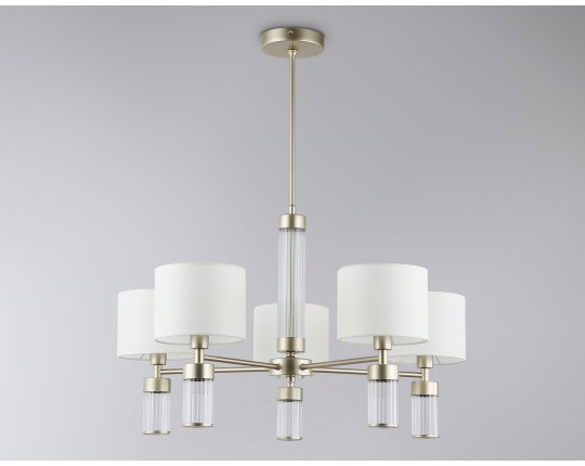  Люстра с абажурами на штанге LH71301/5 CGD/WH золото/белый E14/5 max 40W D680*740