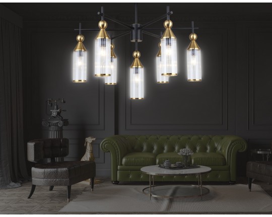  Люстра на штанге LH55257/7 BK/BS/CL черный/латунь/прозрачный E14*7 max 40W D640*520