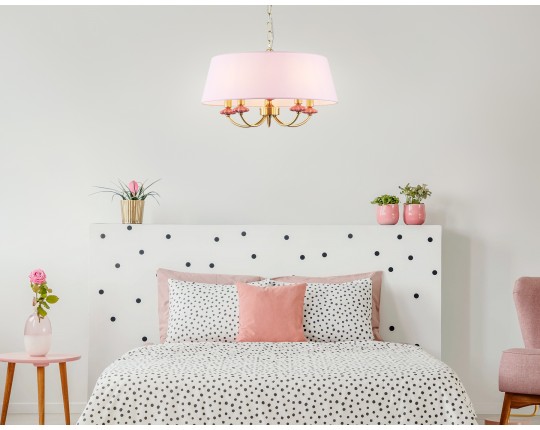  Подвесная люстра с абажуром и декором из керамики LH75021/5 GD/PI золото/розовый E14/5 max 40W D550*730