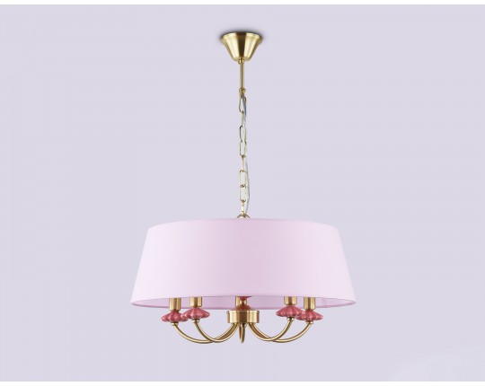  Подвесная люстра с абажуром и декором из керамики LH75021/5 GD/PI золото/розовый E14/5 max 40W D550*730