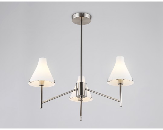  Люстра со стеклянными плафонами на штанге LH57121/3 SN/FR никель/белый матовый E14/3 max 40W D650*590