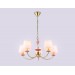  Подвесная люстра с абажуром и декором из керамики LH75024/5 GD/PI золото/розовый E14/5 max 40W D700*780