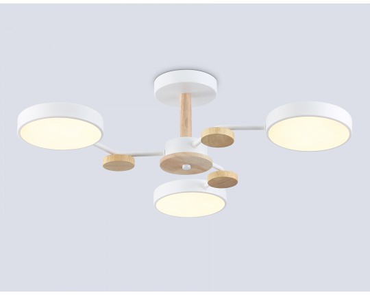  Люстра светодиодная на штанге FL4855/3 WH/WD белый/дерево 54W 3000-6000K D660*170 (без ПДУ)