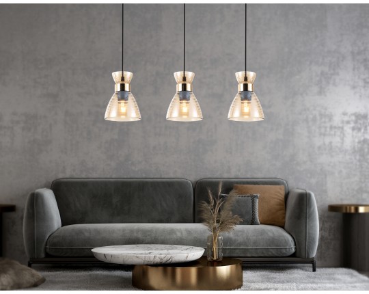  Светильник подвесной со стеклянными плафонами TR3404/3 BK/FGD/TI черный/золото/янтарь E27/3 max 60W 550*135*1000