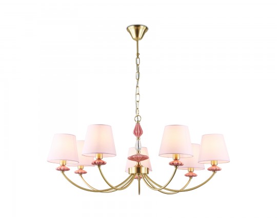  Подвесная люстра с абажуром и декором из керамики LH75025/7 GD/PI золото/розовый E14/7 max 40W D890*800