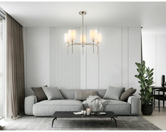  Люстра с абажурами на штанге LH72371/5 DBS/WH темная латунь/белый E14/5 max 40W D680*720