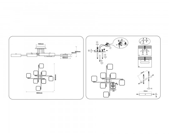  Люстра светодиодная на штанге FL4890/8 BK/WD черный/дерево 144W 3000-6000K 960*960*160 (без ПДУ)