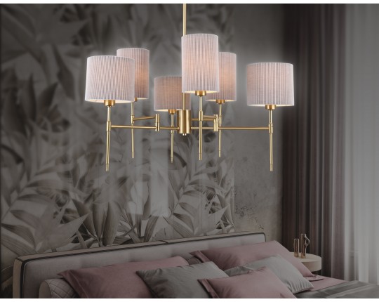  Люстра на штанге с абажурами LH72381/6 BS/GR латунь/серый E14*6 max 40W D690*705