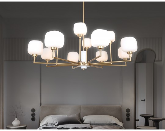  Люстра на штанге с мрамором LH53019/12 BS/FR латунь/белый матовый G9*12 max 40W D910*680