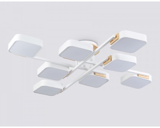  Люстра светодиодная на штанге FL4888/8 WH/WD белый/дерево 144W 3000-6000K  960*960*160 (без ПДУ)