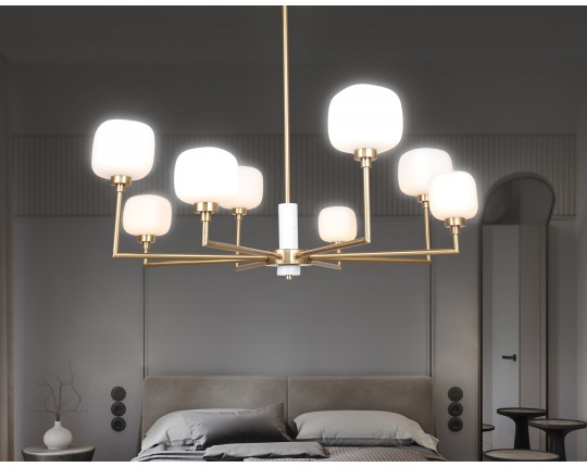  Люстра на штанге с мрамором LH53017/8 BS/FR латунь/белый матовый G9*8 max 40W D830*680