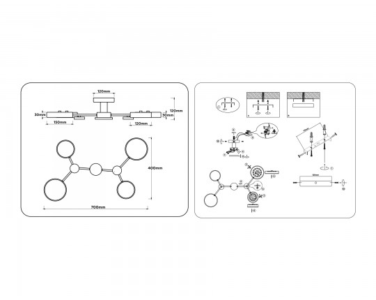  Люстра светодиодная на штанге FL4859/4 GR/WD серый/дерево 60W 3000-6000K 700*400*120 (без ПДУ)