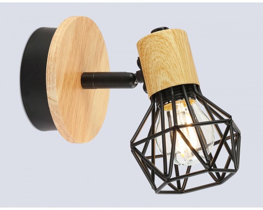  Настенно-потолочный спот в стиле лофт TR8751 BK/WD черный/дерево IP20 E27 D115*175