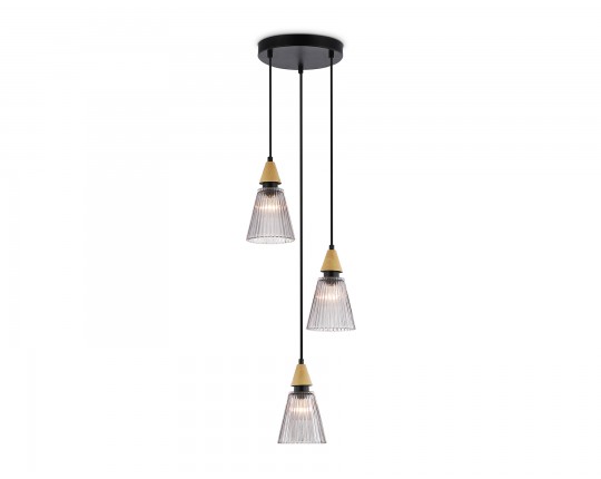  Подвесной светильник LH58112/3 BK/LW/SM черный/светлое дерево/дымчатый E14*3 max 40W D270*1200
