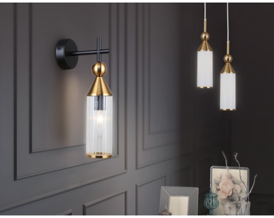  Настенный светильник LH55260 BK/BS/CL черный/латунь/прозрачный E14 max 40W 140*80*310