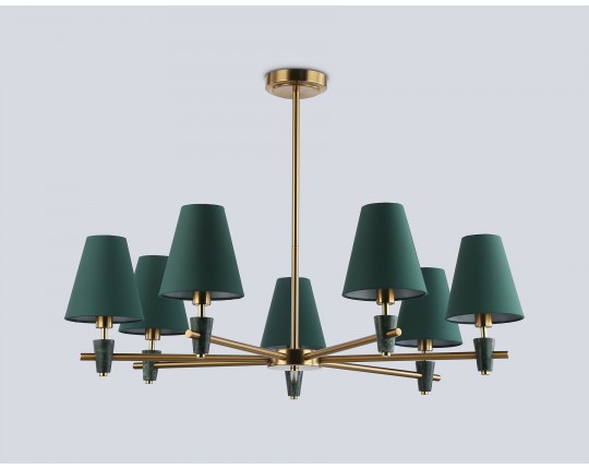  Люстра на штанге с абажурами и мрамором LH75053/7 BS/GN латунь/зеленый E14*7 max 40W D840*580