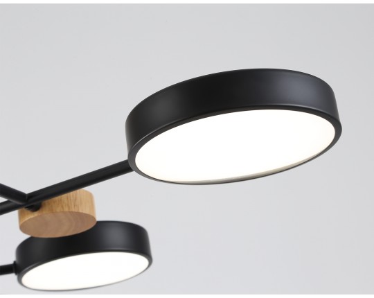  Люстра светодиодная на штанге FL4863/6 BK/WD черный/дерево 90W 3000-6000K D750*180 (без ПДУ)