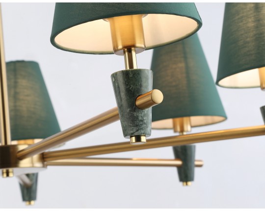  Люстра на штанге с абажурами и мрамором LH75053/7 BS/GN латунь/зеленый E14*7 max 40W D840*580