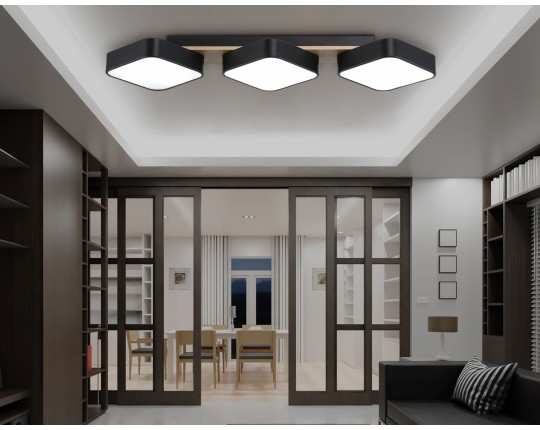  Светильник светодиодный потолочный FL4878/3 BK/WD черный/дерево 54W 3000-6000K 680*200*70 (без ПДУ)