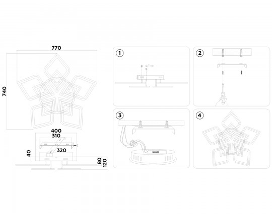  Потолочный светодиодный светильник с пультом FA8914/5+5 WH/CH белый/хром 193W 3000K-6400K 770*740*120 (ПДУ РАДИО 2.4G)