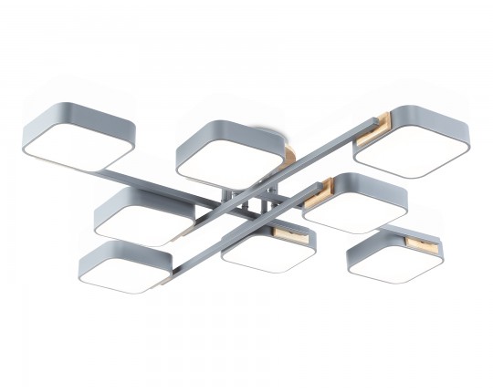  Люстра светодиодная на штанге FL4889/8 GR/WD серый/дерево 144W 3000-6000K 960*960*160 (без ПДУ)