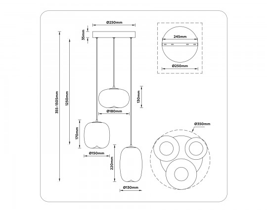  Подвесной светодиодный светильник LH11099/3 BK/SM черный/дымчатый 12W 3000K D350*1505