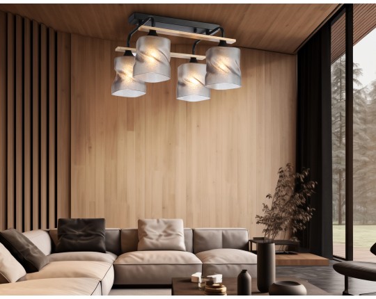  Светильник потолочный со стеклянными плафонами TR3033249/4 BK/WD черный/дерево E27/4 max 60W 340*340*245