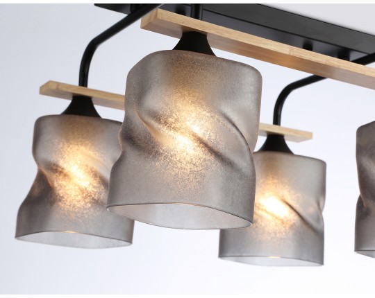  Светильник потолочный со стеклянными плафонами TR3033249/4 BK/WD черный/дерево E27/4 max 60W 340*340*245