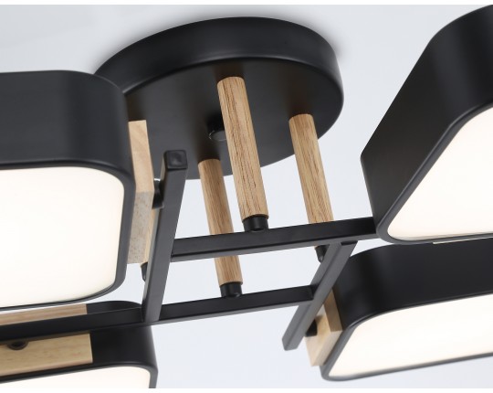  Люстра светодиодная на штанге FL4887/6 BK/WD черный/дерево 108W 3000-6000K 850*430*140 (без ПДУ)