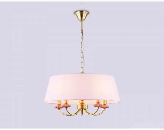  Подвесная люстра с абажуром и декором из керамики LH75021/5 GD/PI золото/розовый E14/5 max 40W D550*730