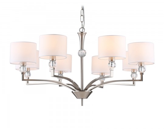  Подвесная люстра с абажурами и хрусталем LH71123/8 SN/WH никель/белый E14/8 max 40W D840*880