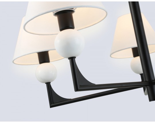  Люстра на штанге с абажурами LH75153/5 BK/FR черный/белый матовый E14*5 max 40W D730*580