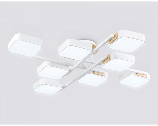  Люстра светодиодная на штанге FL4888/8 WH/WD белый/дерево 144W 3000-6000K  960*960*160 (без ПДУ)