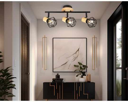  Настенно-потолочный спот в стиле лофт TR8753/3 BK/WD черный/дерево IP20 E27/3 435*115*200