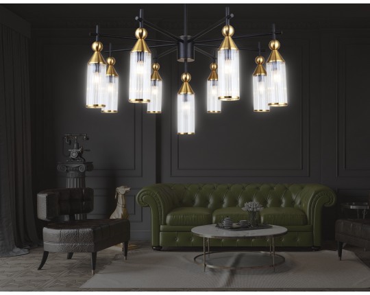  Люстра на штанге LH55258/9 BK/BS/CL черный/латунь/прозрачный E14*9 max 40W D770*530