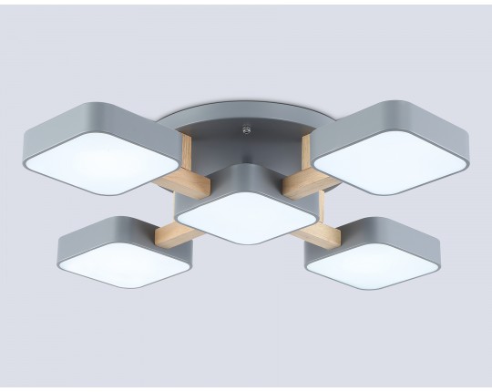  Люстра светодиодная на штанге FL4882/5 GR/WD серый/дерево 90W 3000-6000K 675*675*110 (без ПДУ)